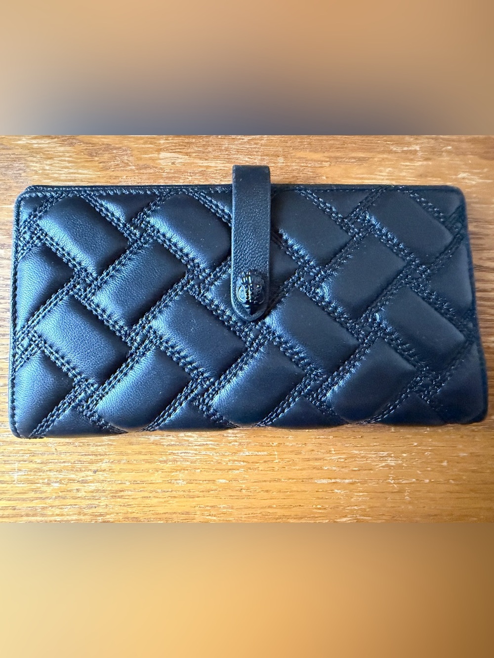 Kurt Geiger Black Quilted Leather Wallet with Tab Closure
